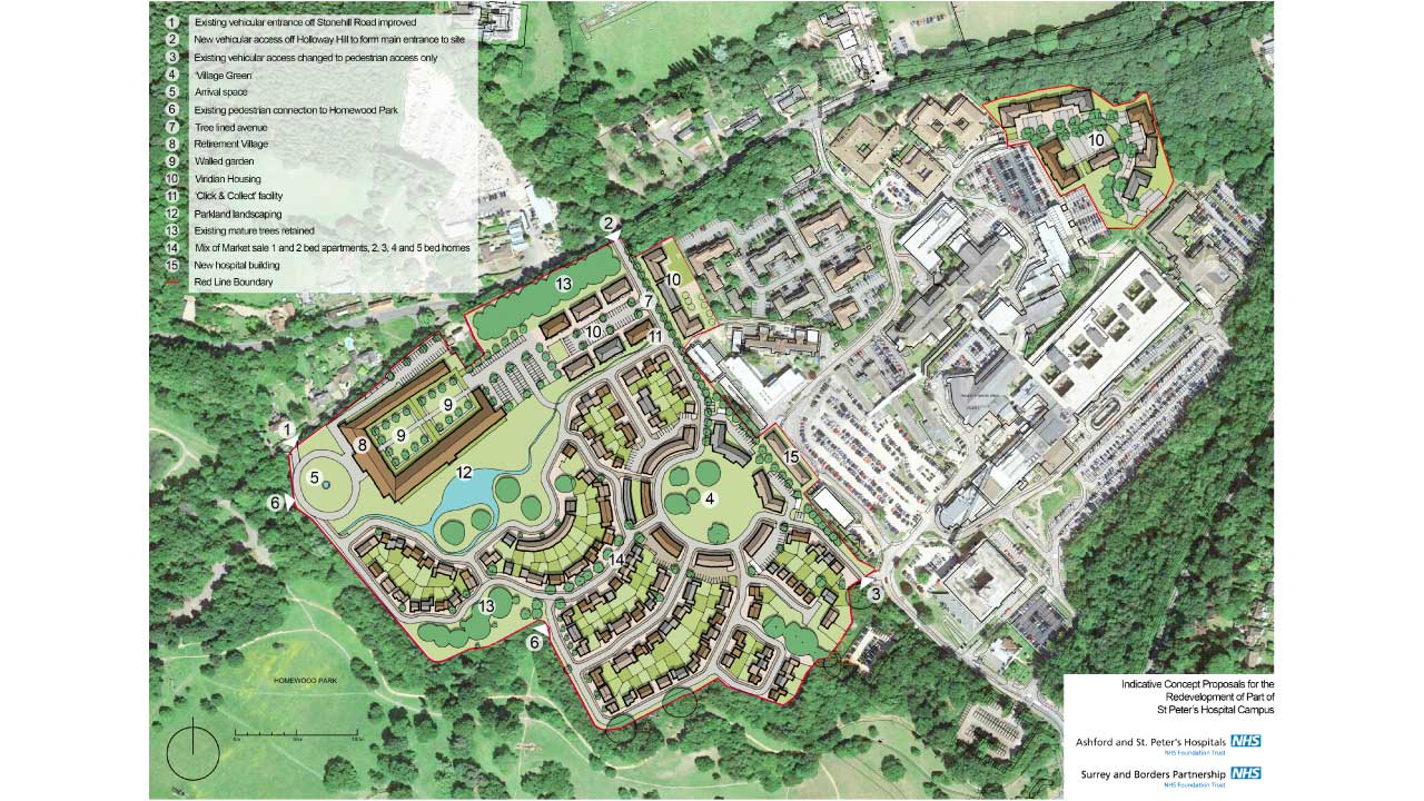 A map with a key showing redevelopment plans for an existing complex