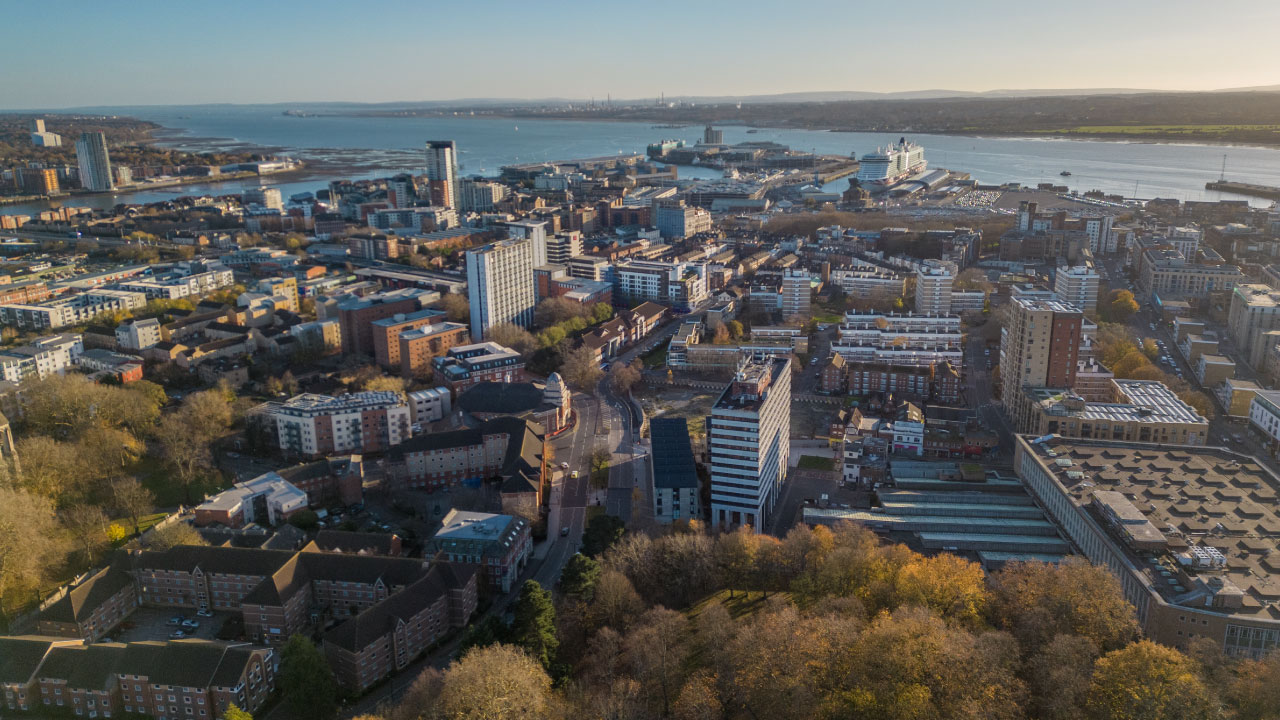 Aerial view of a city centre