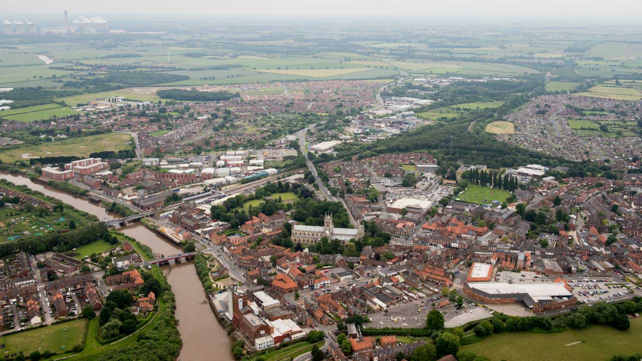 Aerial view of the city of Selby