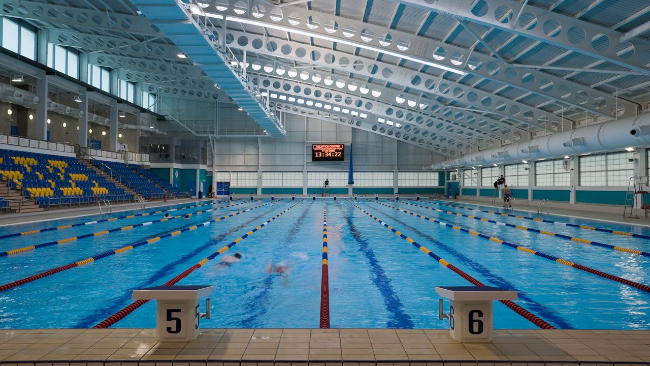 A sports centre swimming pool