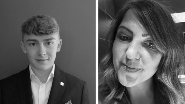 Black and white headshots of Laura Jackson and Max Daley